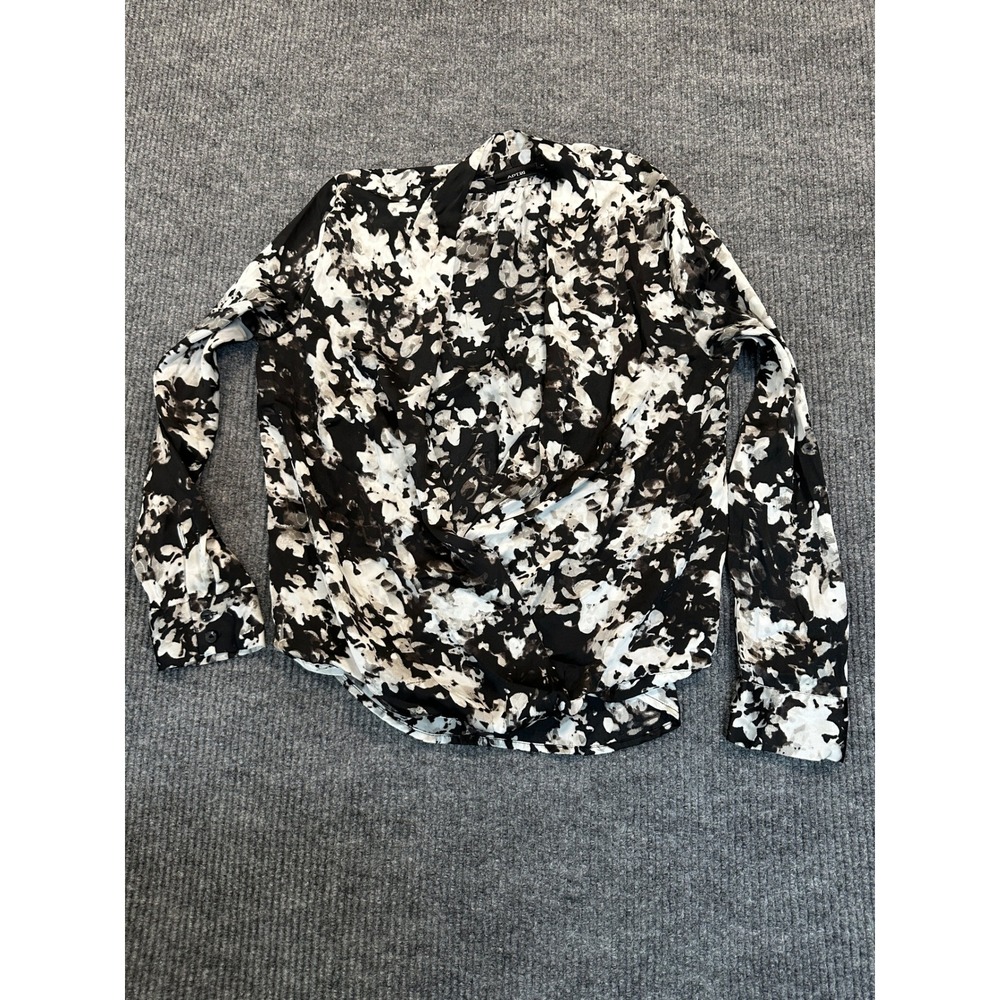 Apt. 9 Draped Surplice Blouse Medium Black White Abstract Floral Print Woven